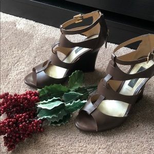 WHBM brown strappy wedge